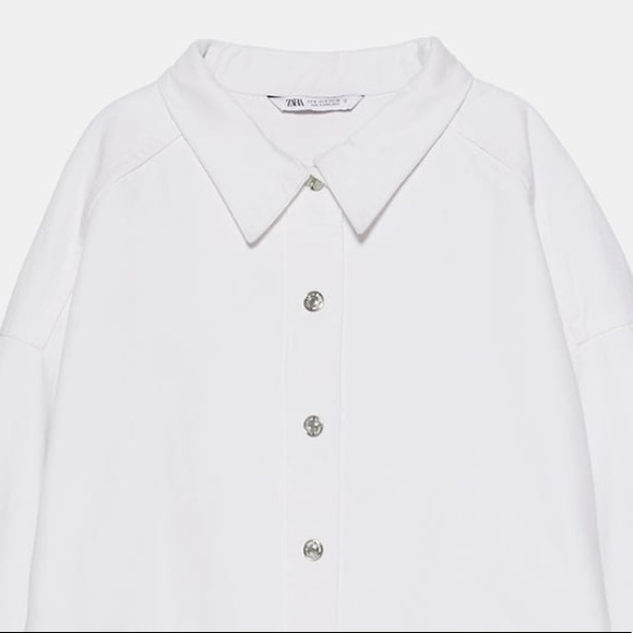 ZARA White Oversized Denim Shirt Size Medium - Picture 5 of 7